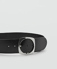 Mango Women's Oval Buckle Leather Belt