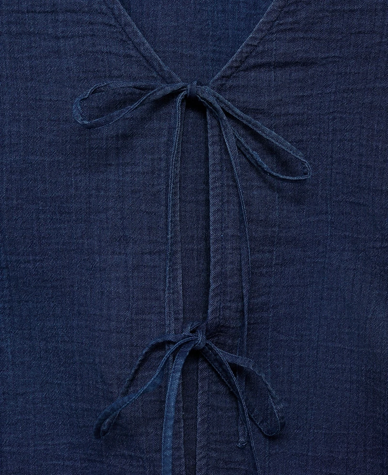 Mango Women's Bows Detail Flowy Denim Top