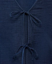 Mango Women's Bows Detail Flowy Denim Top