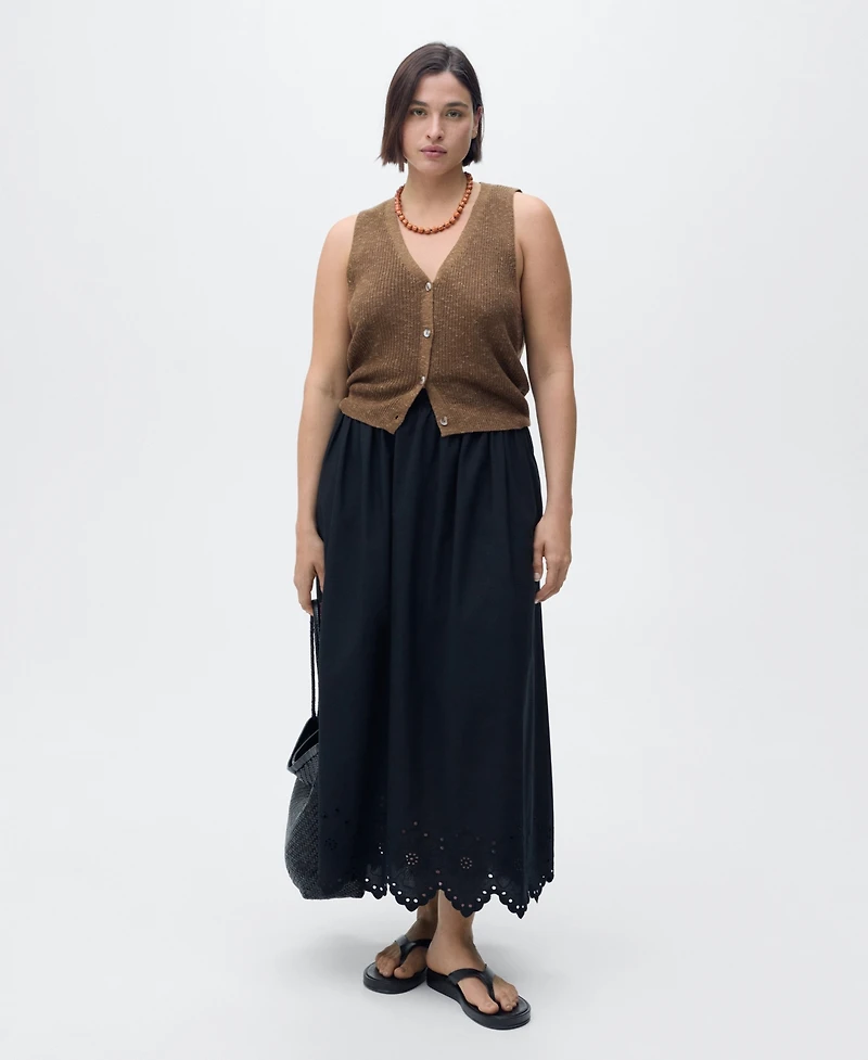 Mango Women's Embroidered Hem Cotton Skirt