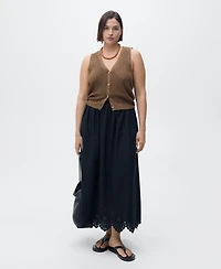 Mango Women's Embroidered Hem Cotton Skirt