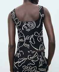 Mango Women's Floral-Print Linen Suit Vest