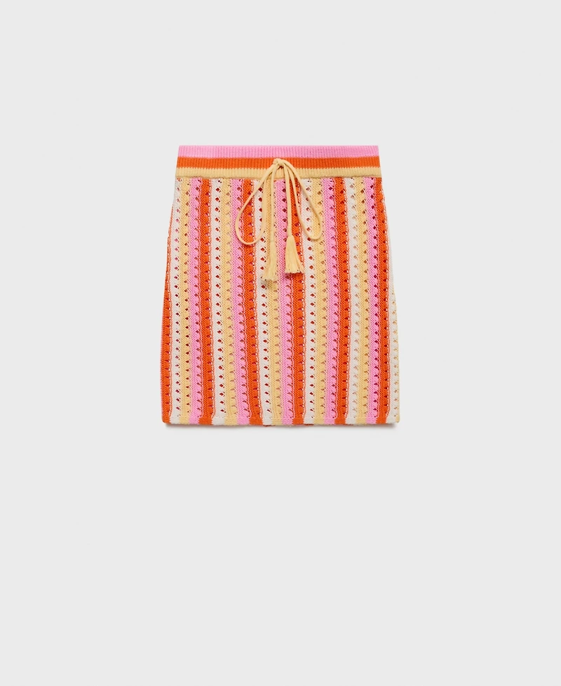 Mango Women's Two-Tone Striped Crochet Skirt