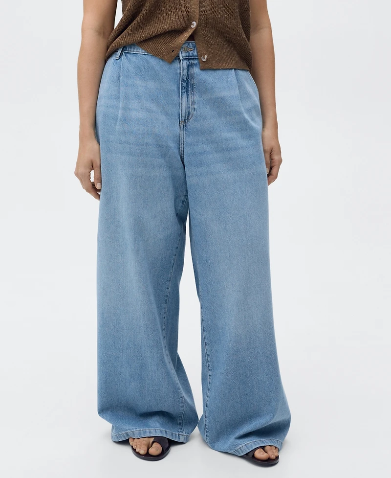 Mango Women's Wide Leg Pleated Jeans