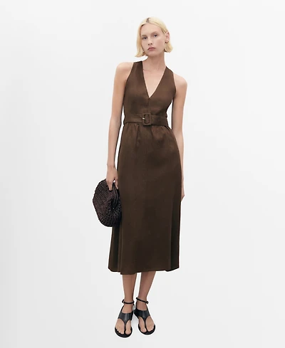 Mango Women's Belt Linen Dress