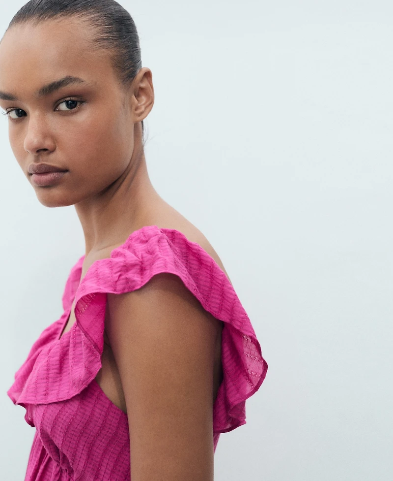 Mango Women's Ruffle Neckline Long Dress