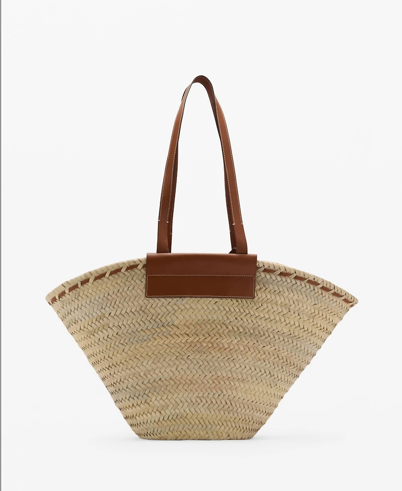 Mango Women's Large Double-Handle Natural Fiber Basket Bag