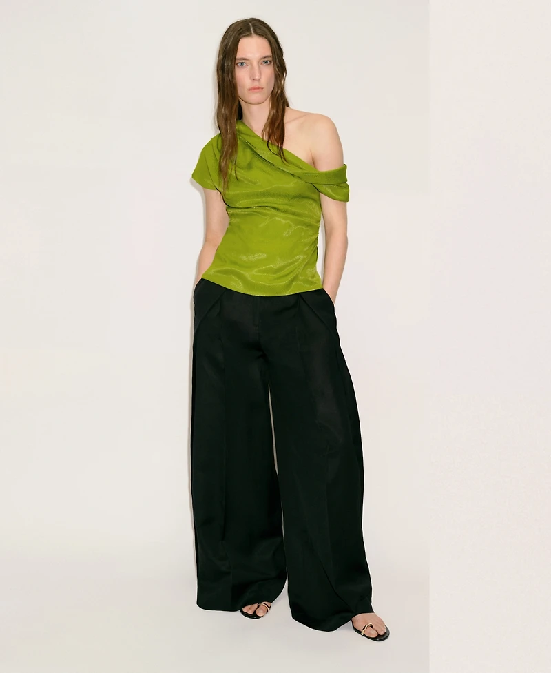 Mango Women's Asymmetrical Neck Satin Blouse