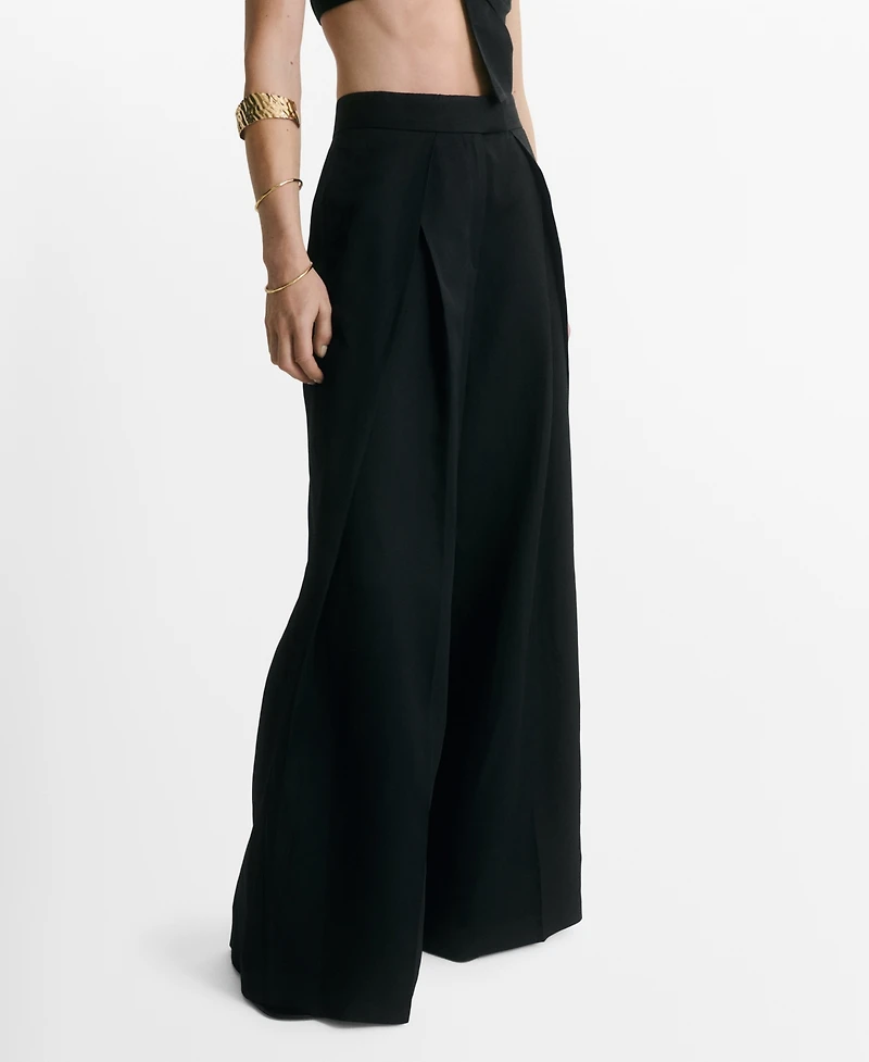 Mango Women's Wide Leg Pleated Pants
