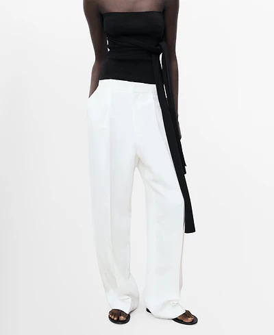 Mango Women's Linen-Blend Pleated Pants