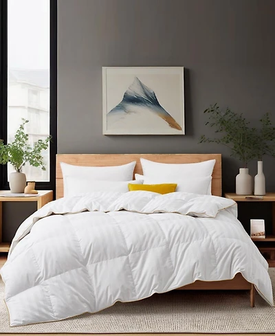 Unikome 500 Thread Count Cotton Fabric All Season Classic Stripped White Goose Down Fiber Comforter