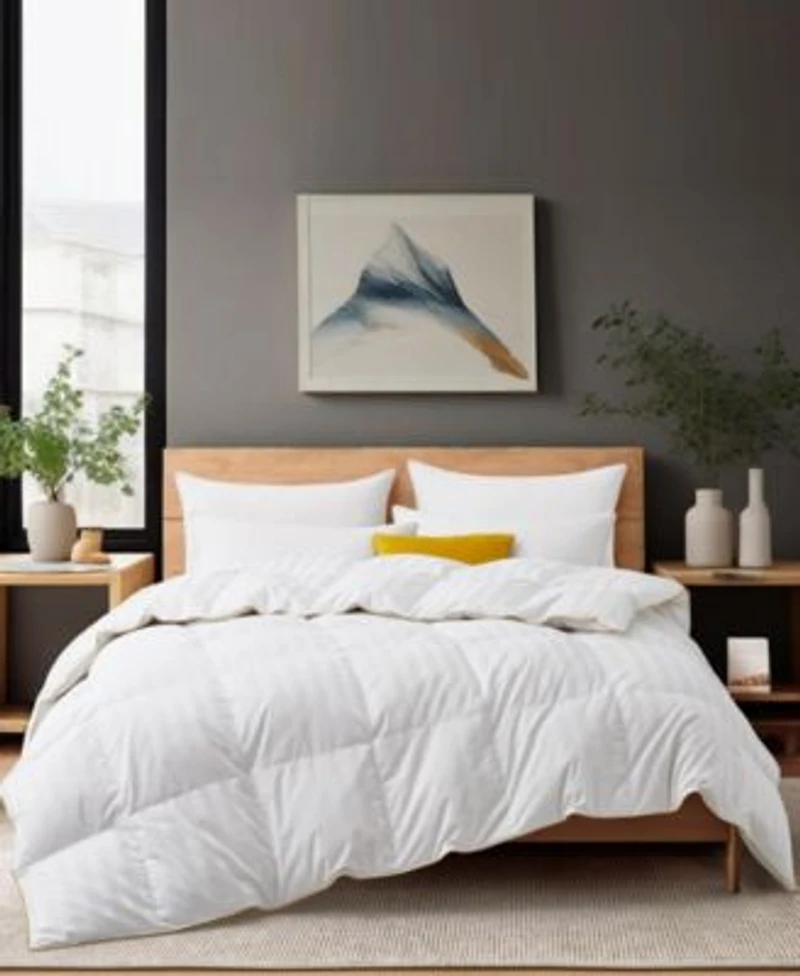 Unikome 500 Thread Count Cotton Fabric All Season Classic Stripped White Goose Down Fiber Comforter