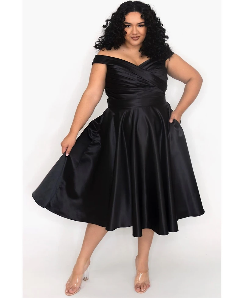 Celebrations by Sydney's Closet Women's Off-The-Shoulder Pleated Plus Size Party Dress