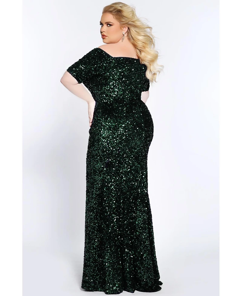 Johnathan Kayne for Sydney's Closet Women's Velvet Sequin Short Sleeve Plus Evening Gown