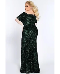Johnathan Kayne for Sydney's Closet Women's Velvet Sequin Short Sleeve Plus Evening Gown