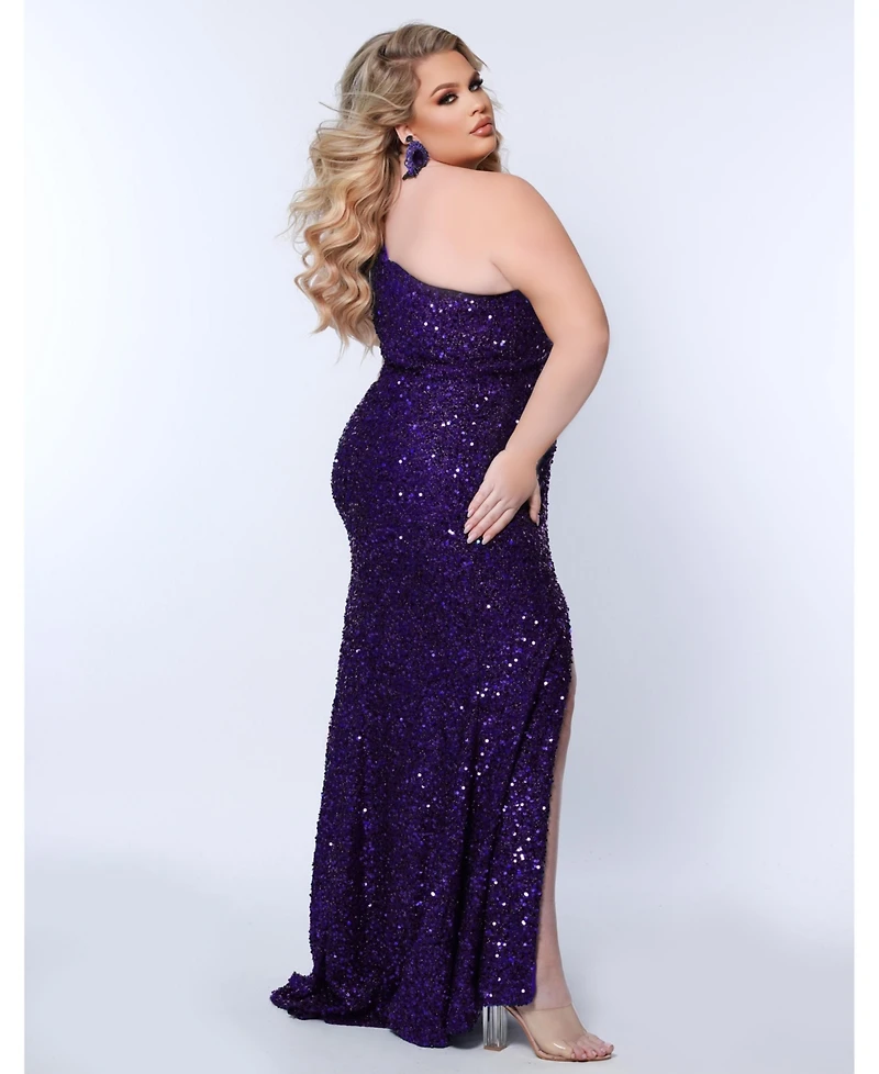 Sydney's Closet Women's One-Shoulder Sequin Evening Gown