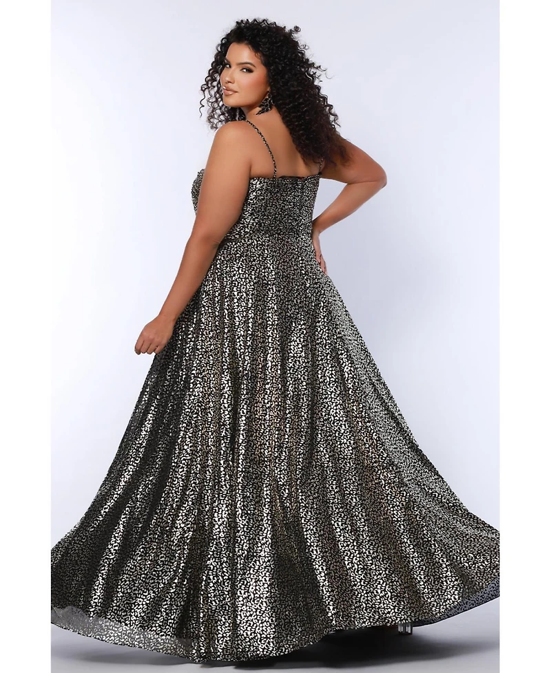 Sydney's Closet Women's Animal Print Spaghetti Strap A-Line Gown