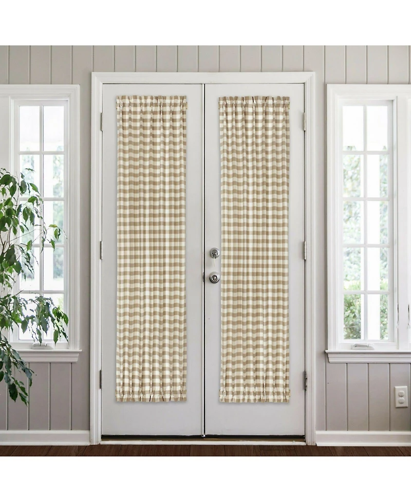 Kate Aurora Plaid Country Farmhouse French Door Curtain Panel With Matching Tieback - 25W x 40L, Yellow