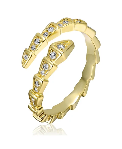 Rachel Glauber 14K Gold Plated with Clear Cubic Zirconia Modern Bypass Ring