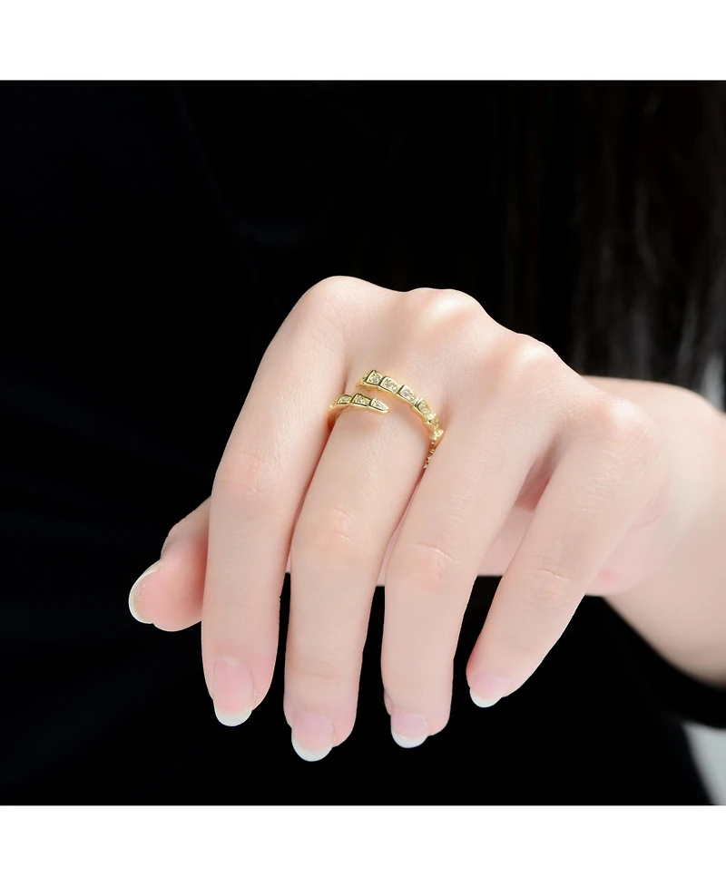 Rachel Glauber 14K Gold Plated with Clear Cubic Zirconia Modern Bypass Ring