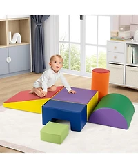 Gymax Toddler 6 Pcs Climber Play Set Indoor Foam Climb & Crawl Activity Blocks w/ Cover