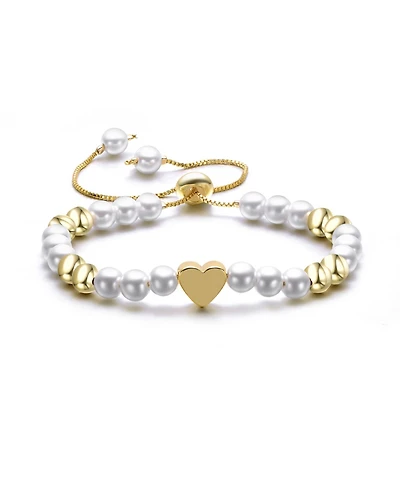 Rachel Glauber 14K Gold Plated with White and frosted 14K Gold Plated Beads Bracelet