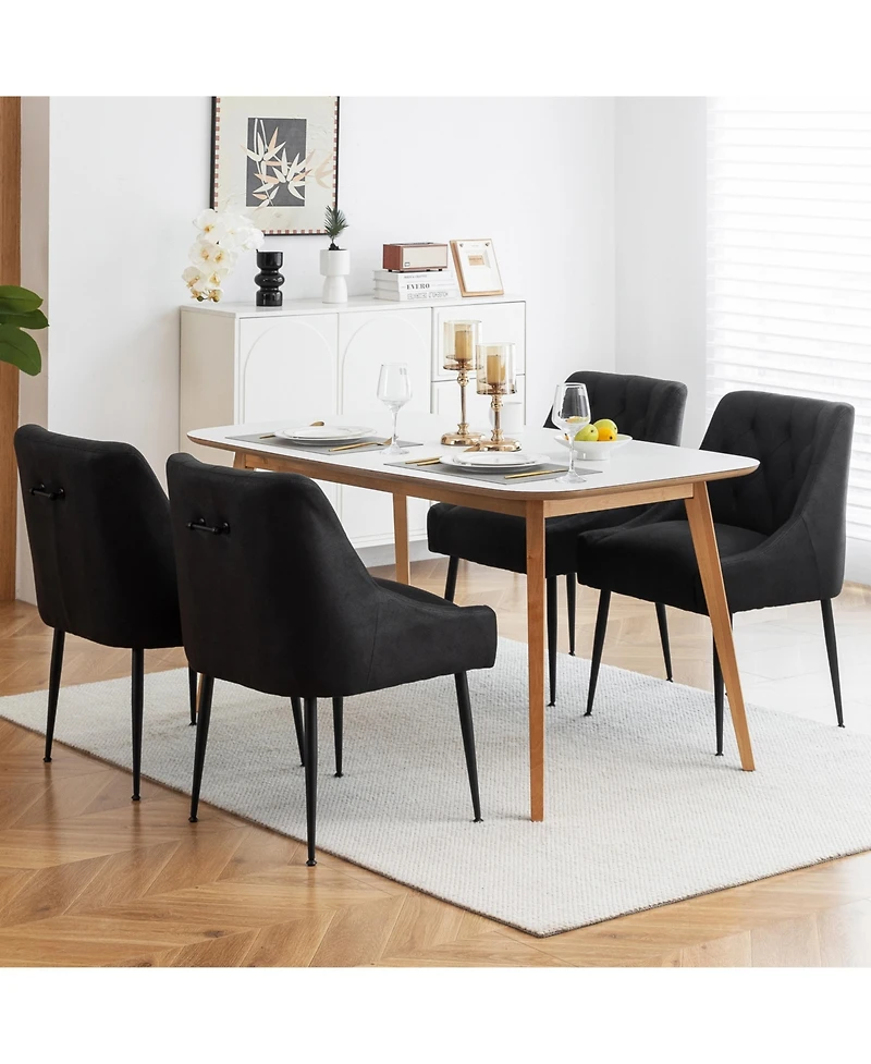 Dyhome Modern Upholstered Dining Chairs Set of 4, Mid Century Kitchen Side with 5.12” Cushions and Back Pull Rod for Kitchen, Living Roo