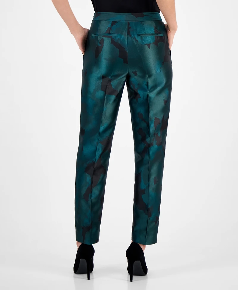 Anne Klein Women's Jacquard Mid-Rise Side-Zip Ankle Pants