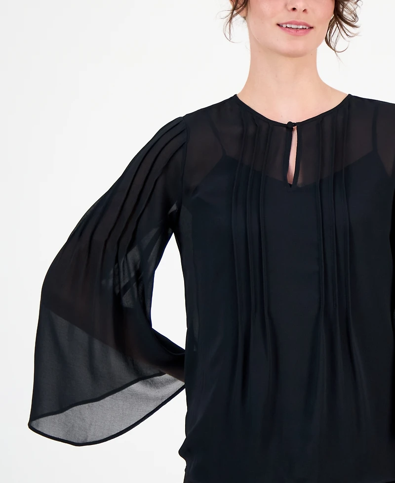 Anne Klein Women's Pleated Flutter-Sleeve Top