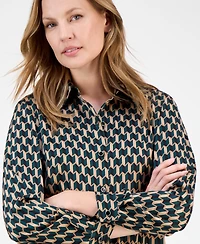 Anne Klein Women's Printed Collared Button-Down Blouse