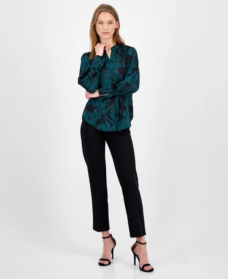 Anne Klein Women's Floral Satin Pleat-Front Blouse