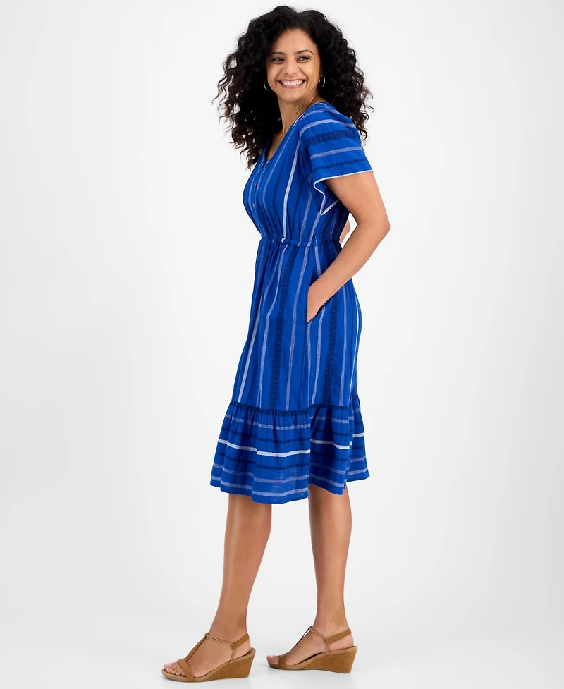 Style & Co Women's Jacquard Cotton Flutter-Sleeve Dress, Exclusively at Macy's
