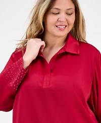 Anne Klein Plus Satin-Collar Embellished-Cuff Tunic