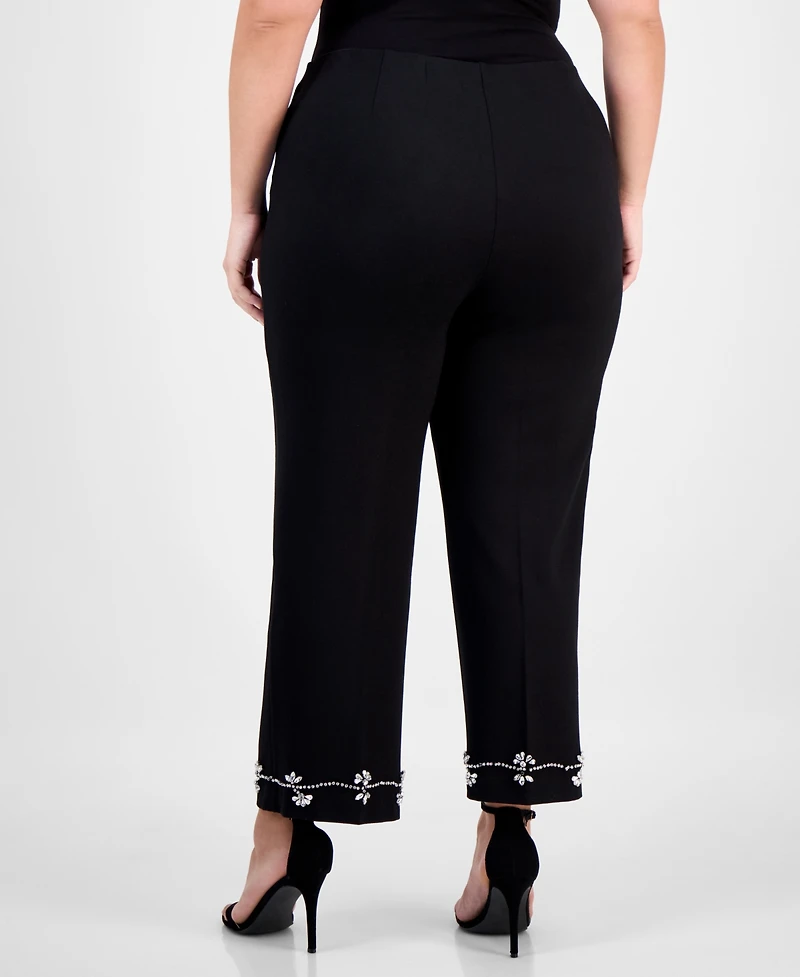 Anne Klein Plus Embellished High-Rise Kick-Flare Pants