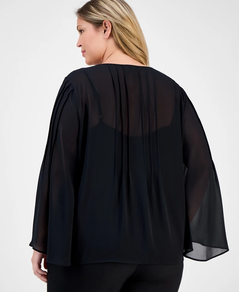 Anne Klein Plus Size Chiffon Pintuck Flutter-Sleeve Blouse