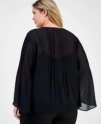 Anne Klein Plus Size Chiffon Pintuck Flutter-Sleeve Blouse