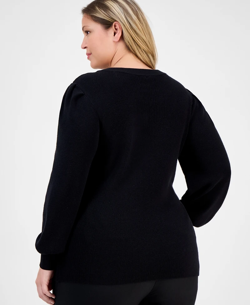 Ak Anne Klein Plus Embellished Crewneck Sweater