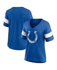 Fanatics Women's Heathered Royal/White Indianapolis Colts Distressed Team Tri-Blend V-Neck T-Shirt