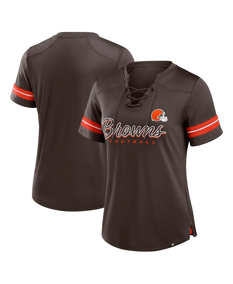Fanatics Women's Brown Cleveland Browns Play Script Lace-Up T-Shirt