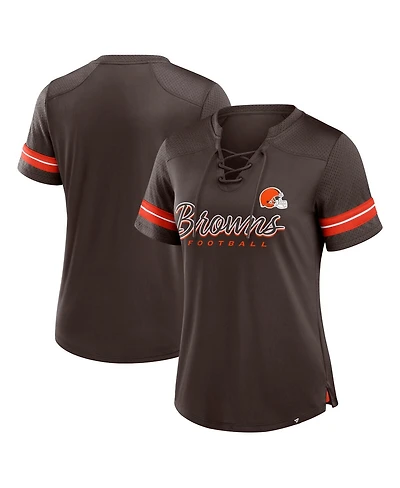 Fanatics Women's Brown Cleveland Browns Play Script Lace-Up T-Shirt