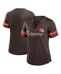 Fanatics Women's Brown Cleveland Browns Play Script Lace-Up T-Shirt