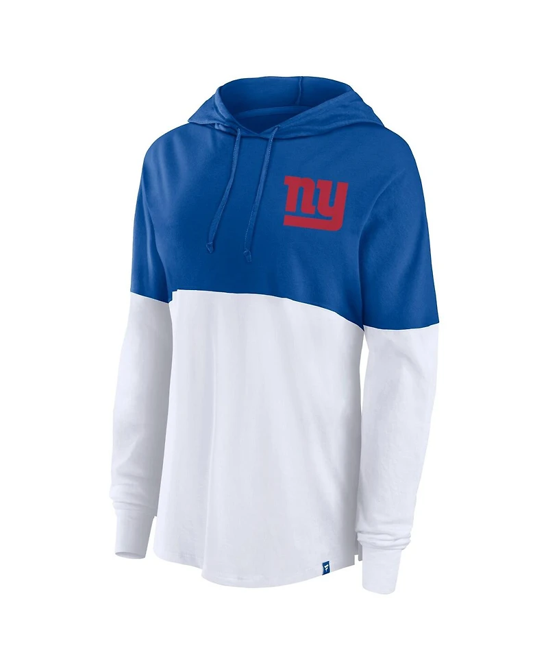 Fanatics Women's Royal/White New York Giants Backup Option Long Sleeve Hoodie T-Shirt