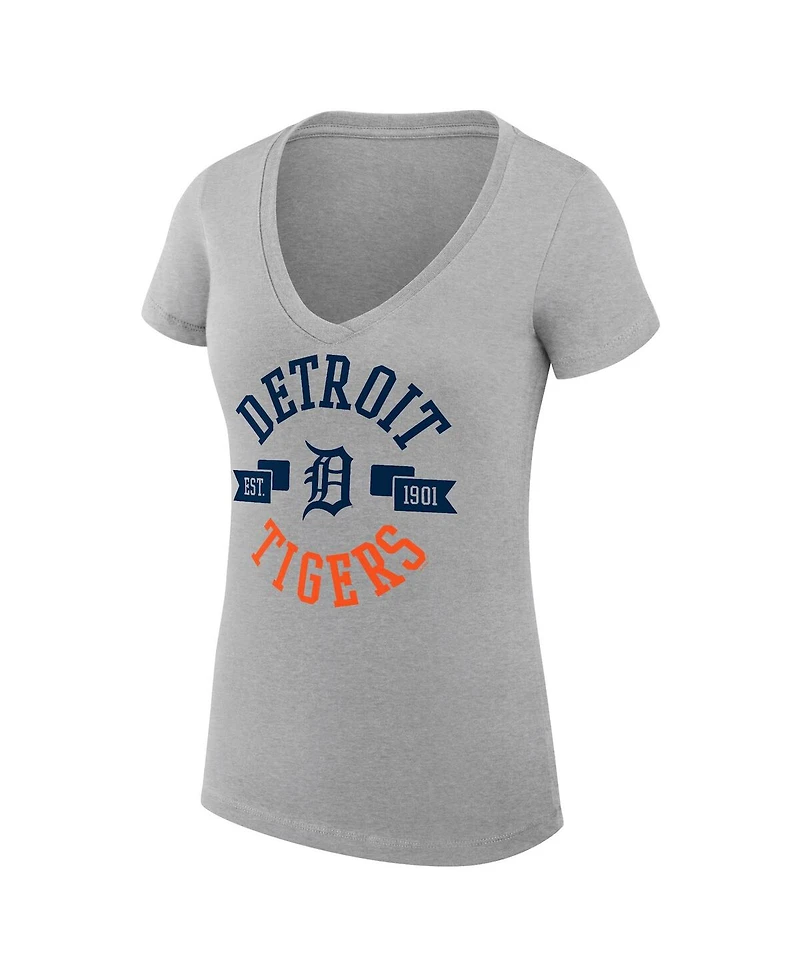G-iii 4Her by Carl Banks Women's Heather Gray Detroit Tigers City Graphic V-Neck Fitted T-Shirt