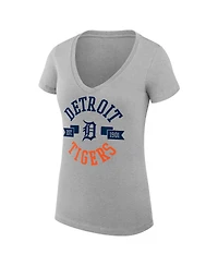 G-iii 4Her by Carl Banks Women's Heather Gray Detroit Tigers City Graphic V-Neck Fitted T-Shirt