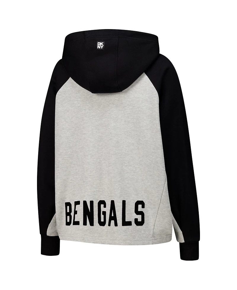 Dkny Sport Women's Gray/Black Cincinnati Bengals Joy Cropped Raglan Pullover Hoodie