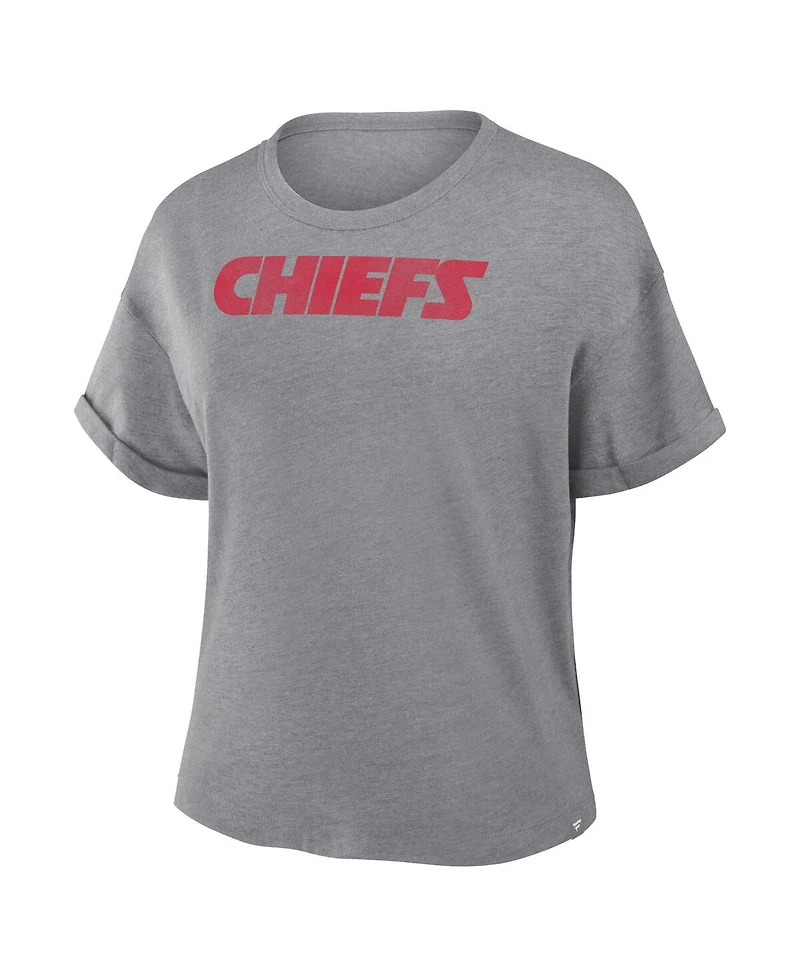Fanatics Women's Heather Gray Kansas City Chiefs Swing Pass Tri-Blend Boxy T-Shirt