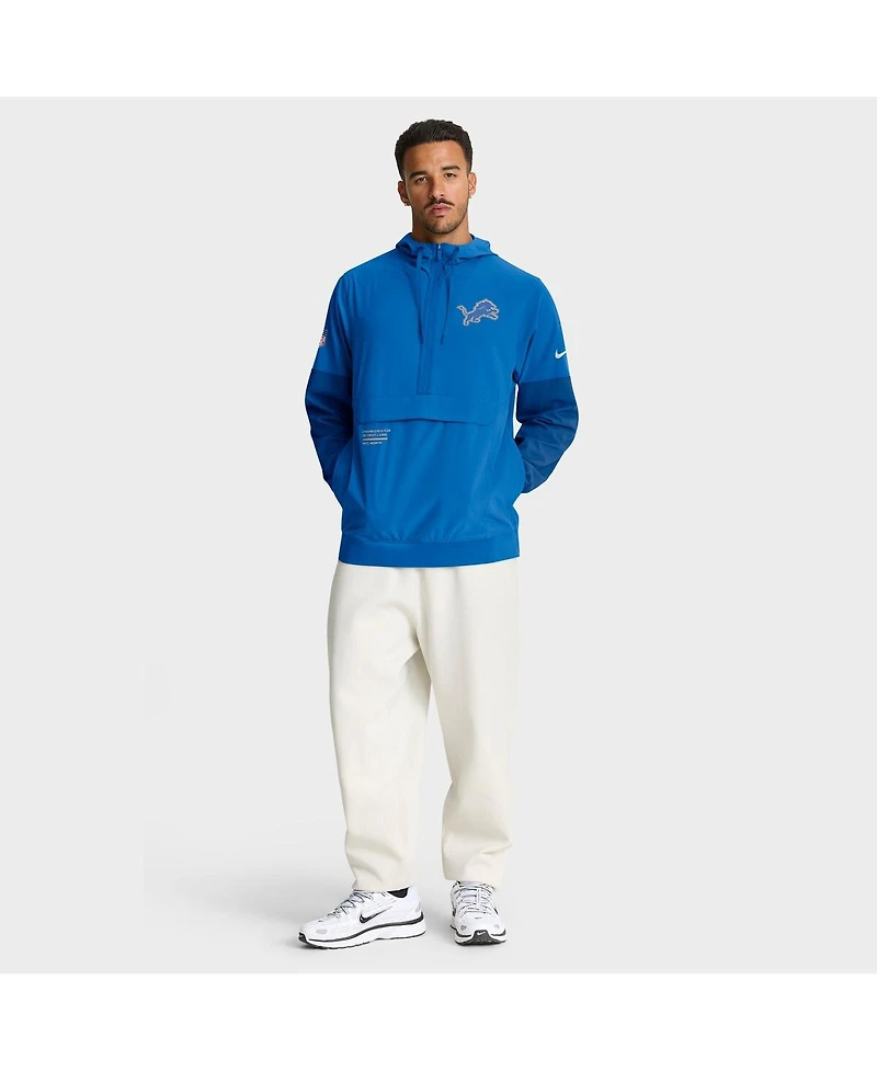 Nike Men's Blue Detroit Lions Sideline Anorak Half-Zip Hoodie Jacket
