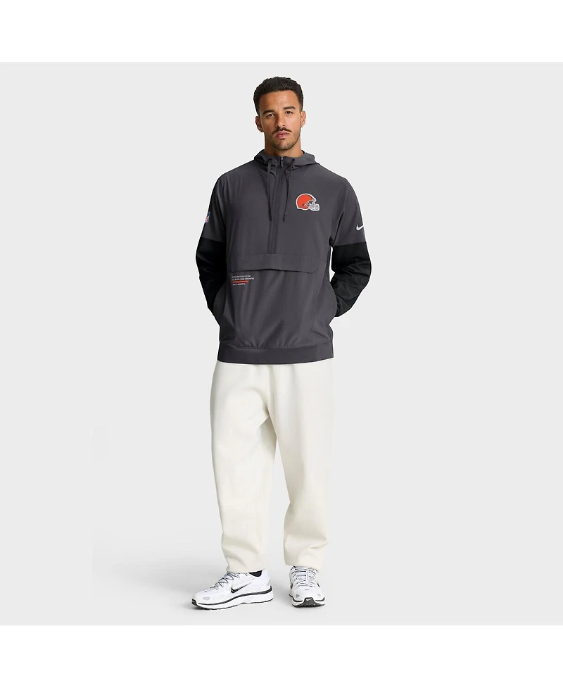 Nike Men's Anthracite Cleveland Browns Sideline Anorak Half-Zip Hoodie Jacket
