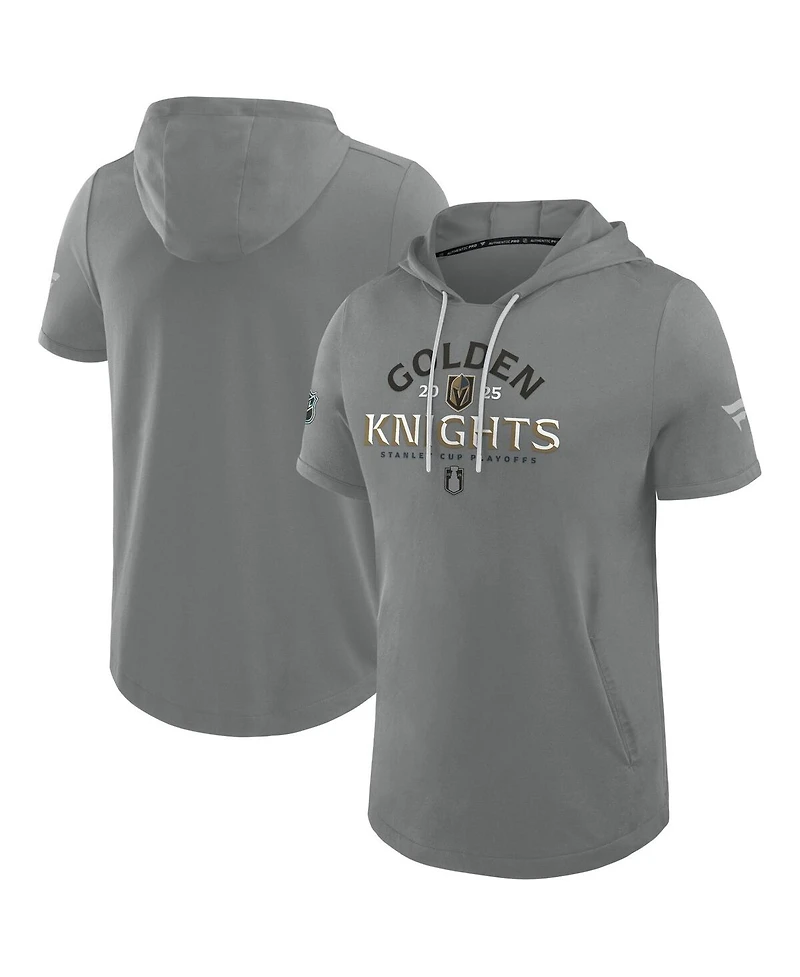 Fanatics Men's Gray Vegas Golden Knights 2025 Stanley Cup Playoffs Authentic Pro Road Performance Short Sleeve Pullover Hoodie