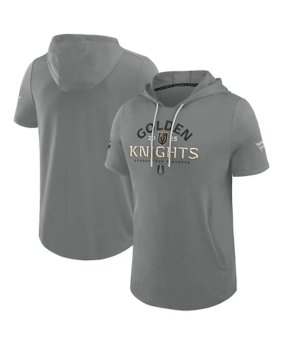 Fanatics Men's Gray Vegas Golden Knights 2025 Stanley Cup Playoffs Authentic Pro Road Performance Short Sleeve Pullover Hoodie